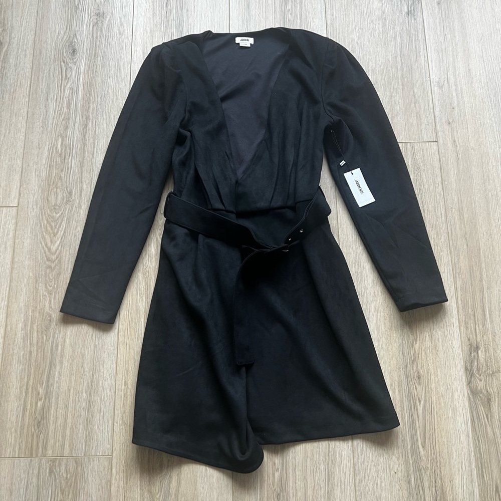 NEW JASON WU Dress Size Large Black Suede Belted Wrap Long Sleeve